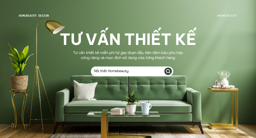 Dịch vụ sản xuất nội thất và tư vấn thiết kế miễn phí; sofa phòng khách màu xanh rêu hiện đại Homebeauty Design